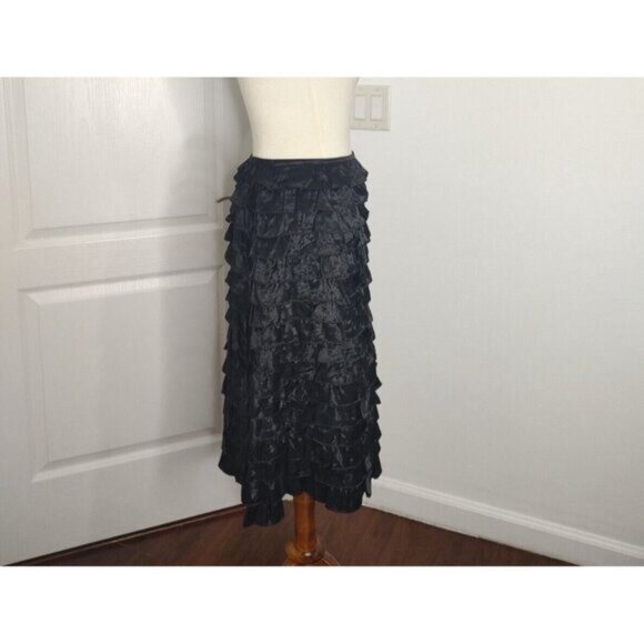 Michael Kors Skirt 4 Black Tiered Ruffled Satin Cocktail - Picture 3 of 5
